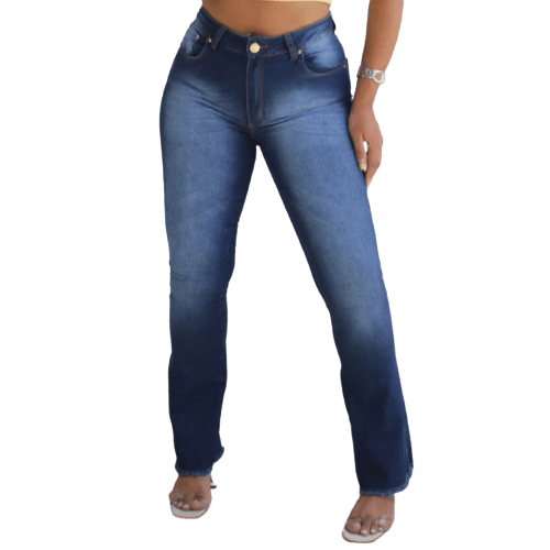 Calça Feminina Flare Jeans Simples Com Detalhe De Risco