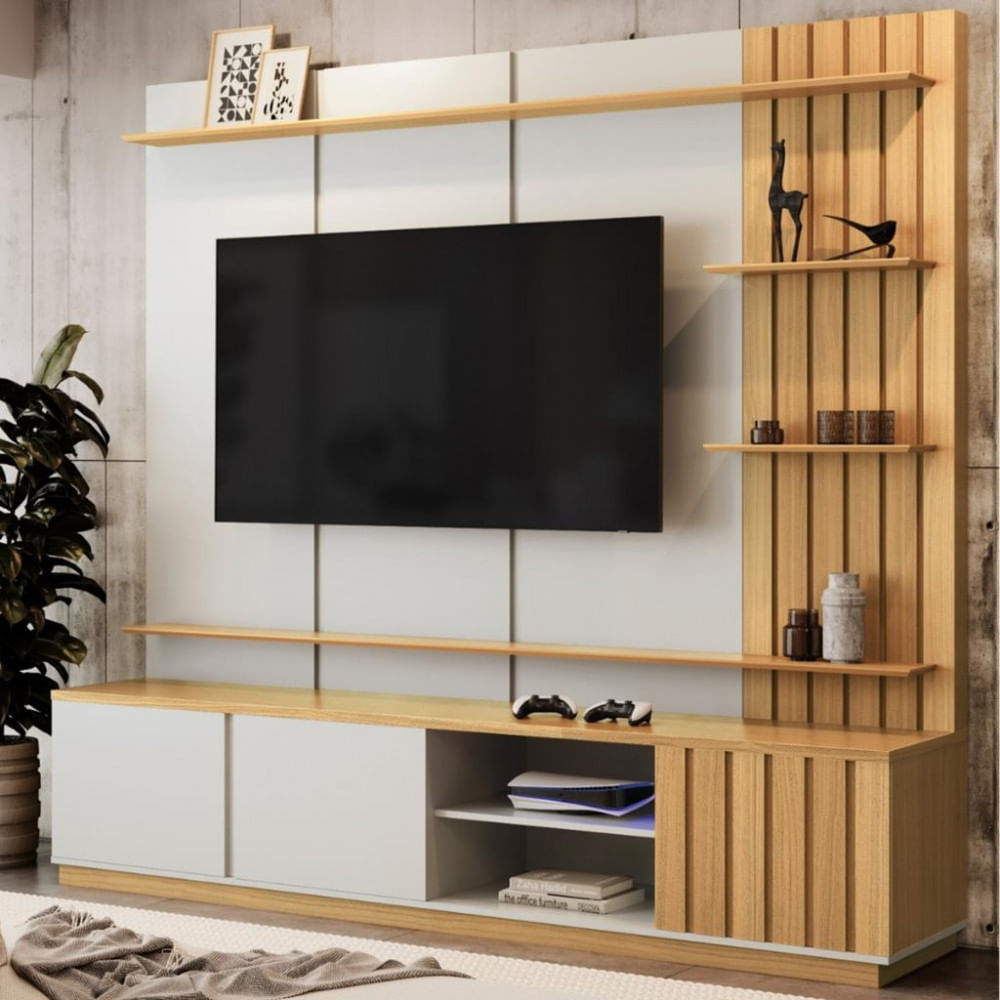 Estante Home Para Tv Até 70 Polegadas 3 Portas 218cm Ripado Reno Edn Móveis