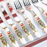 Jogo Conjunto Faqueiro Porcelana Talheres De Natal 12 Peças