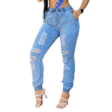 Calça Feminina Jogger Jeans Claro Lazúli Com Rasgo- Lazuli Jeans Jogger