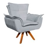 Poltrona Decorativa Sala de Estar Base Giratória Madeira Opla Suede Cinza - Ibiza