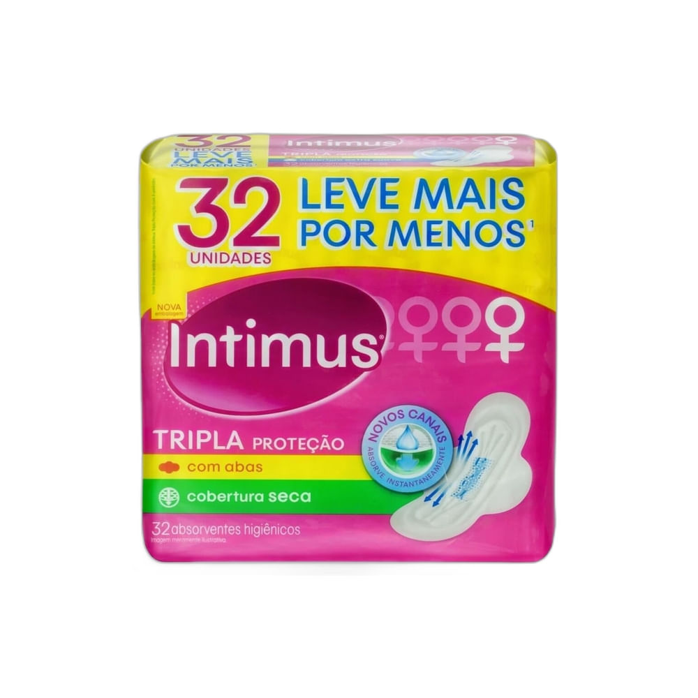 Absorvente Intimus Tripla Proteção Com Abas Cobertura Seca 32 Unidades