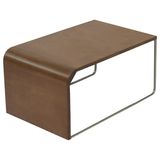 Mesa De Centro Baixa Madeira Pinhao Base Metal Niquel Nacc