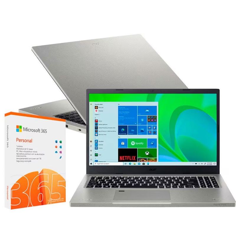 Notebook - Acer Av15-51-58zm I5-1155g7 2.50ghz 8gb 512gb Ssd Intel Iris Xe Graphics Windows 11 Home Aspire Vero 15,6" Polegadas