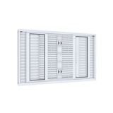 Janela Veneziana de Correr Central Flex 4 Folhas Móveis e 2 Fixas com Grade Quadrada Lucasa Facilità  100cmx150cm Branco