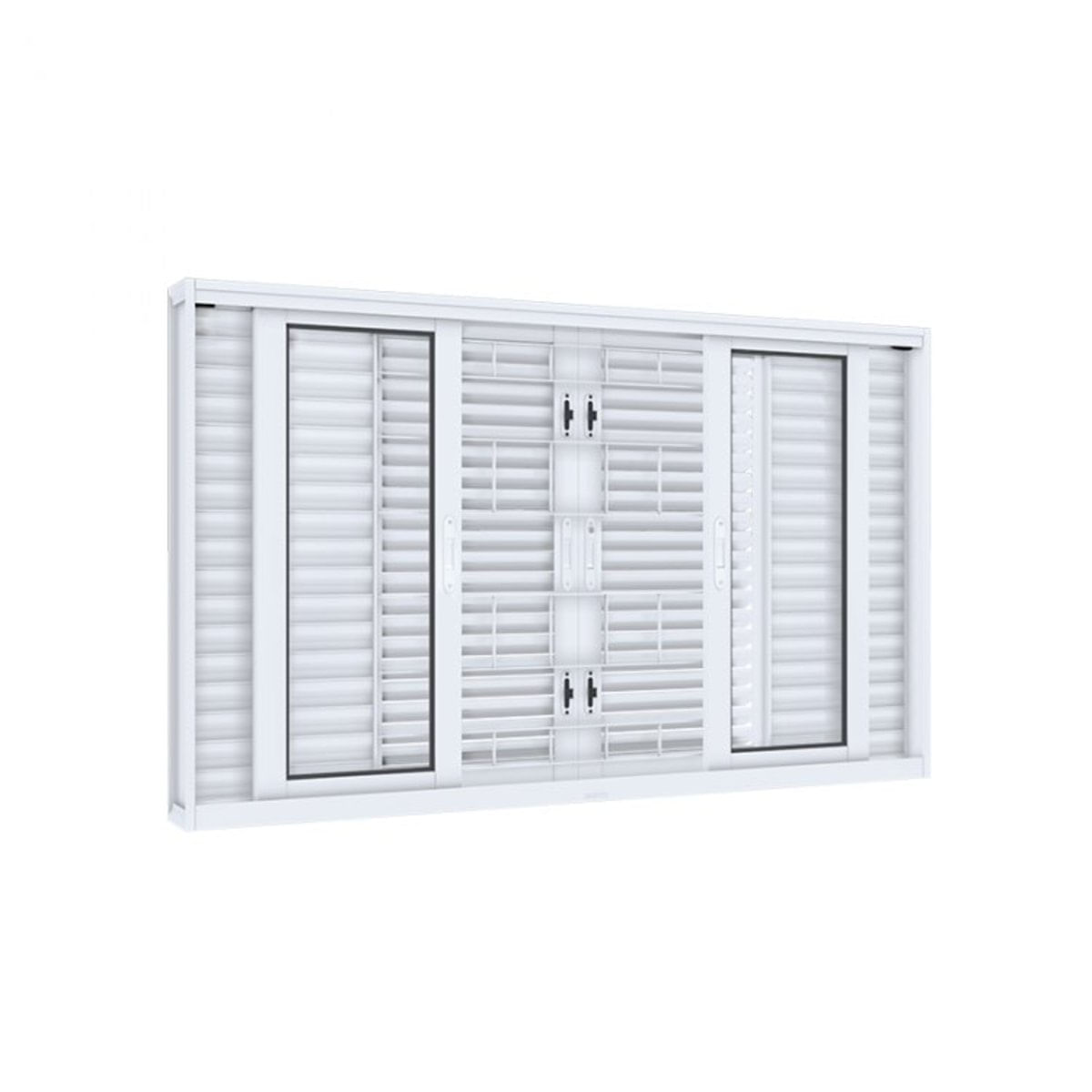 Janela Veneziana de Correr Central Flex 4 Folhas Móveis e 2 Fixas com Grade Quadrada Lucasa Facilità  100cmx150cm Branco