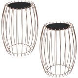 Kit Mesa Apoio Lateral 43 Cm Tampo Vidro Preto Base Metal Cobre Nacc