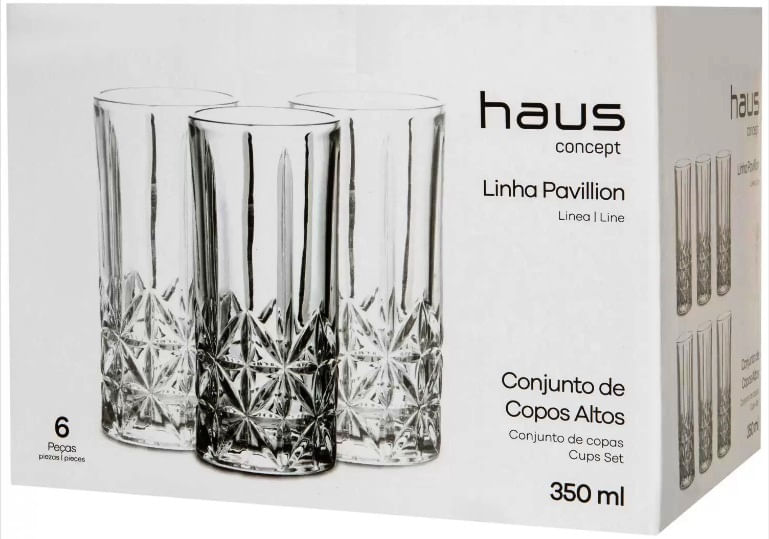 Jogo 6 Copo Alto 350ml Vidro Grosso Haus Pavillion 57716/127