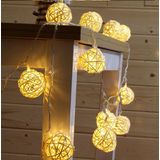 98 Pés 20 Rattan Ball Fairy String Lights Plug In Iluminação Quente Romântica Flexível Para Decoração Decor (branco Quente)