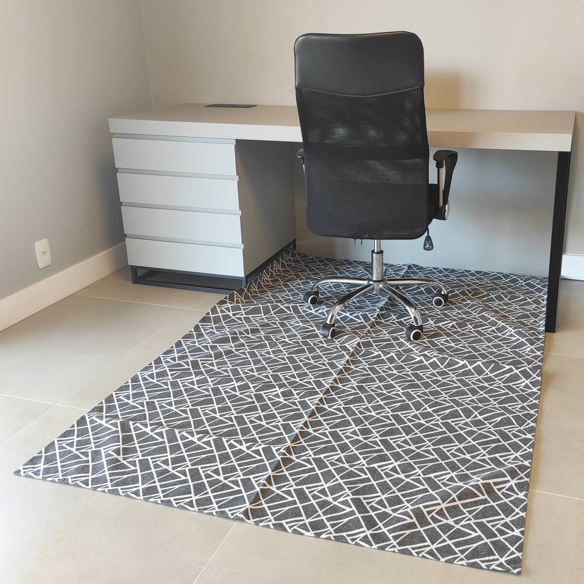 Tapete Para Sala 135x200cm Geométrico Cinza Antiderrapante Jacquard Moderno Quarto