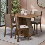 Conjunto Sala De Jantar Mesa Tampo De Madeira 4 Cadeiras Rustic/crema/hibiscos Sophie Madesa