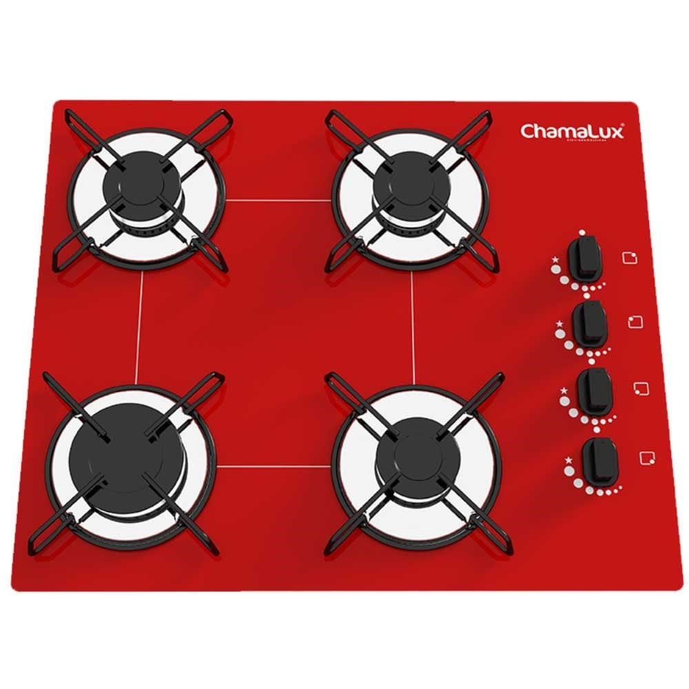 Fogão Cooktop Ultra Chama 4 Bocas Bivolt Vermelho - Chamalux