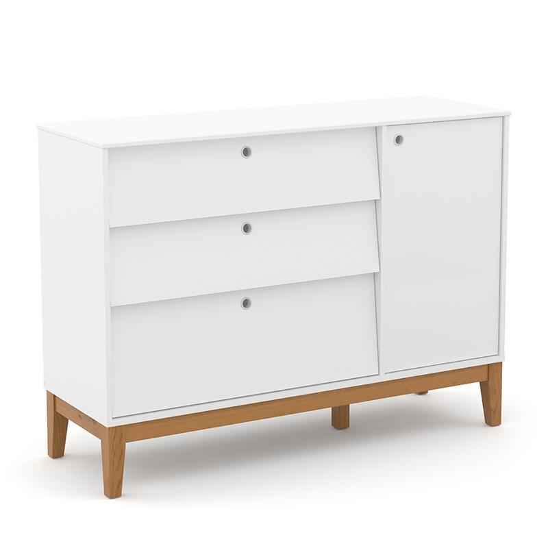 Cômoda Infantil Unique Com Porta E 3 Gavetas Branco Soft/eco Wood - Matic Móveis