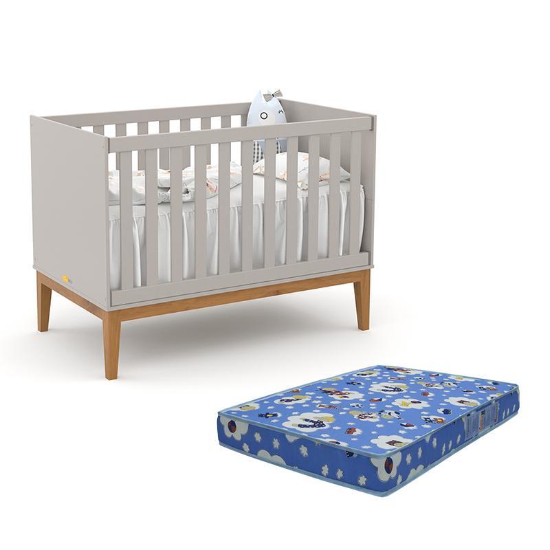 Berço Americano Unique Cinza/eco Wood Com Colchão Baby Physical - Matic Móveis