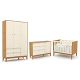 Dormitório Completo Infantil Unique 3 Portas, Cômoda Com Porta E Berço Freijó/off White/eco Wood - Matic Móveis