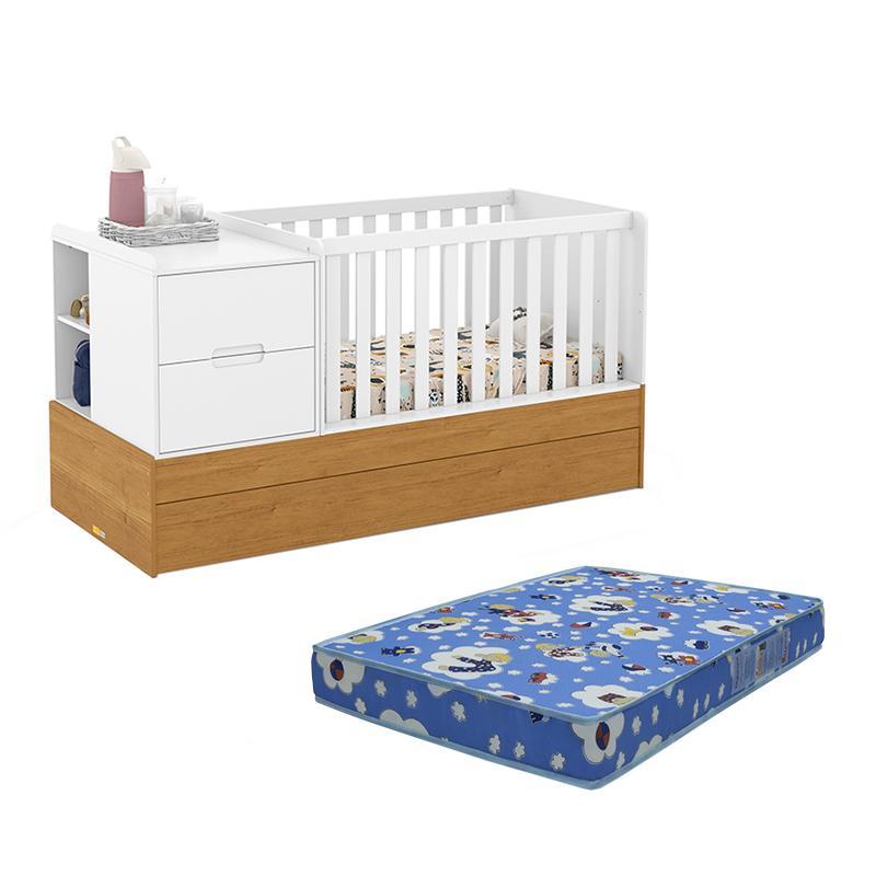 Berço Multifuncional Formare Com Cama Auxiliar Branco/freijó E Colchão Baby Physical - Matic Móveis