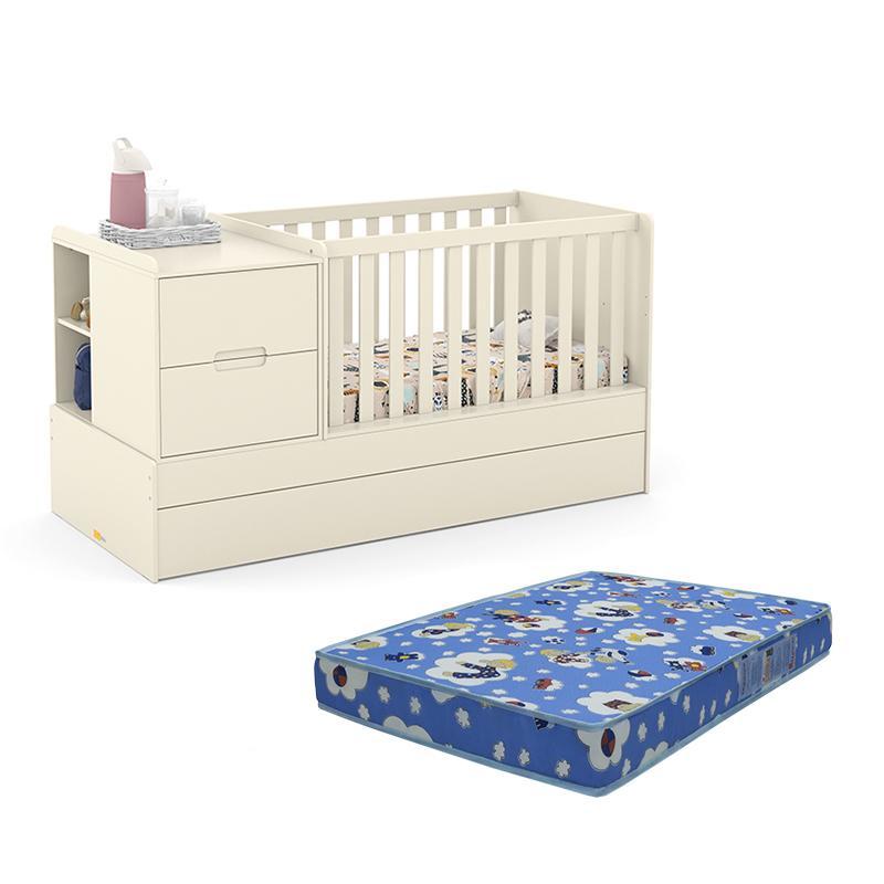 Berço Multifuncional Formare Com Cama Auxiliar Off White E Colchão Baby Physical - Matic Móveis