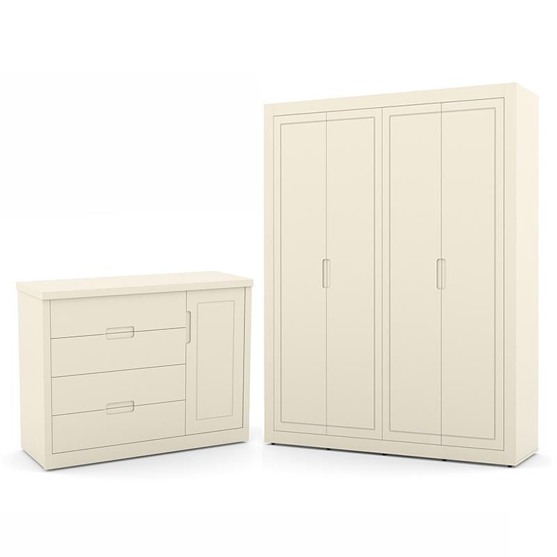 Jogo De Quarto Infantil Com Guarda Roupa 4 Portas E Cômoda Tutto New Off White - Matic Móveis