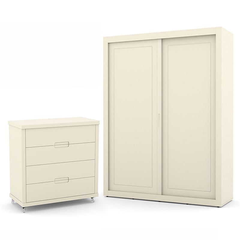 Jogo De Quarto Infantil Com Guarda Roupa 2 Portas De Correr E Cômoda 4 Gavetas Tutto New Off White - Matic Móveis