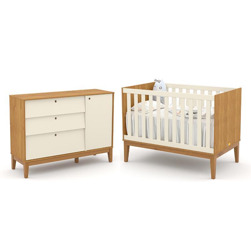 Jogo De Quarto Infantil Unique Cômoda Com Porta E Berço Freijó/off White/eco Wood - Matic Móveis