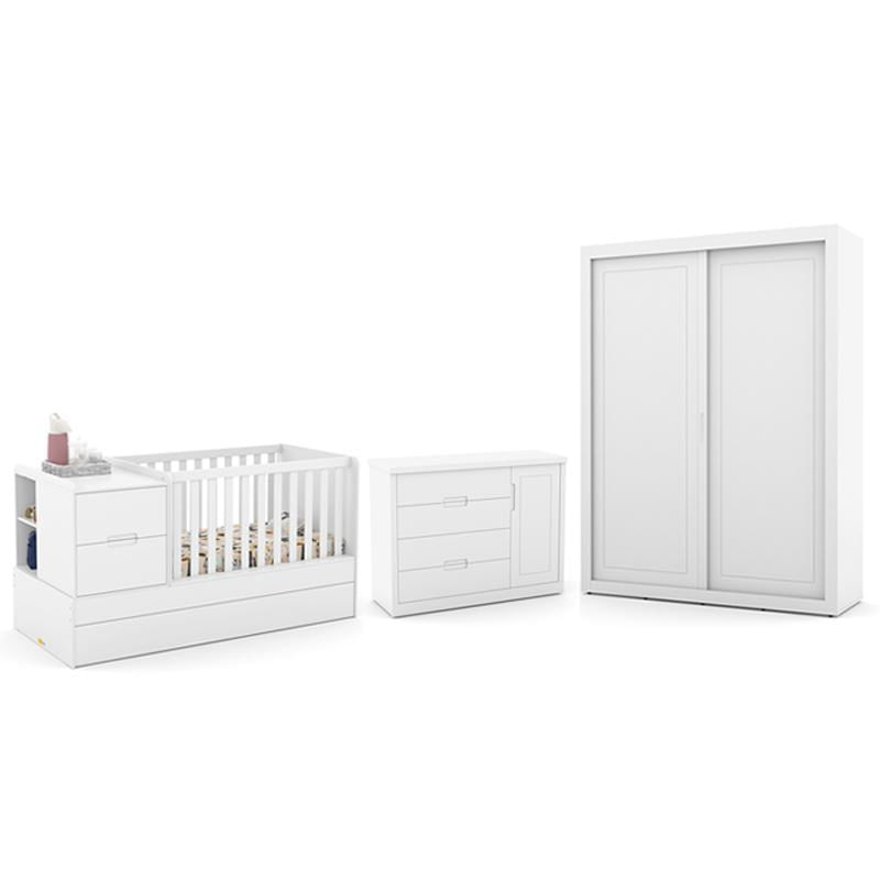 Dormitório Completo Infantil Tutto New 2 Portas De Correr, Cômoda E Berço Multifuncional Formare Branco Soft - Matic Móveis