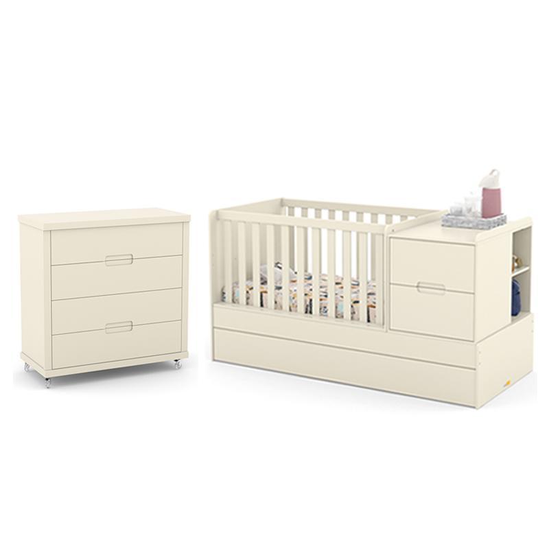 Jogo De Quarto Infantil Tutto New Cômoda 4 Gavetas E Berço Multifuncional Formare Off White - Matic Móveis