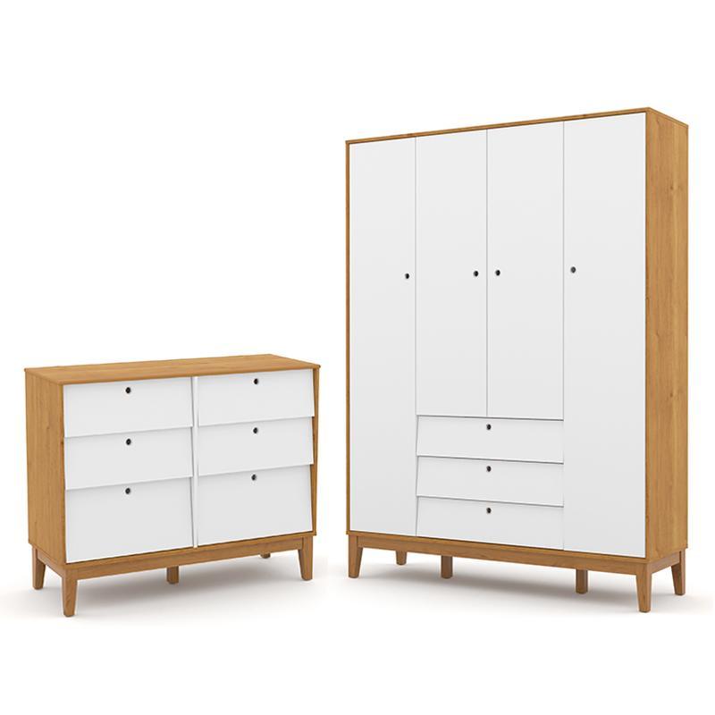 Jogo De Quarto Infantil Unique Guarda Roupa 4 Portas E Cômoda 6 Gavetas Freijó/branco Soft/eco Wood - Matic Móveis