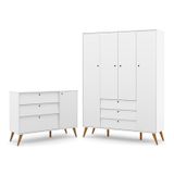 Jogo De Quarto Infantil Retrô Gold Guarda Roupa 4 Portas E Cômoda Com Porta Branco Soft/eco Wood - Matic Móveis