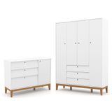 Jogo De Quarto Infantil Unique Guarda Roupa 4 Portas E Cômoda Com Porta Branco Soft/eco Wood - Matic Móveis