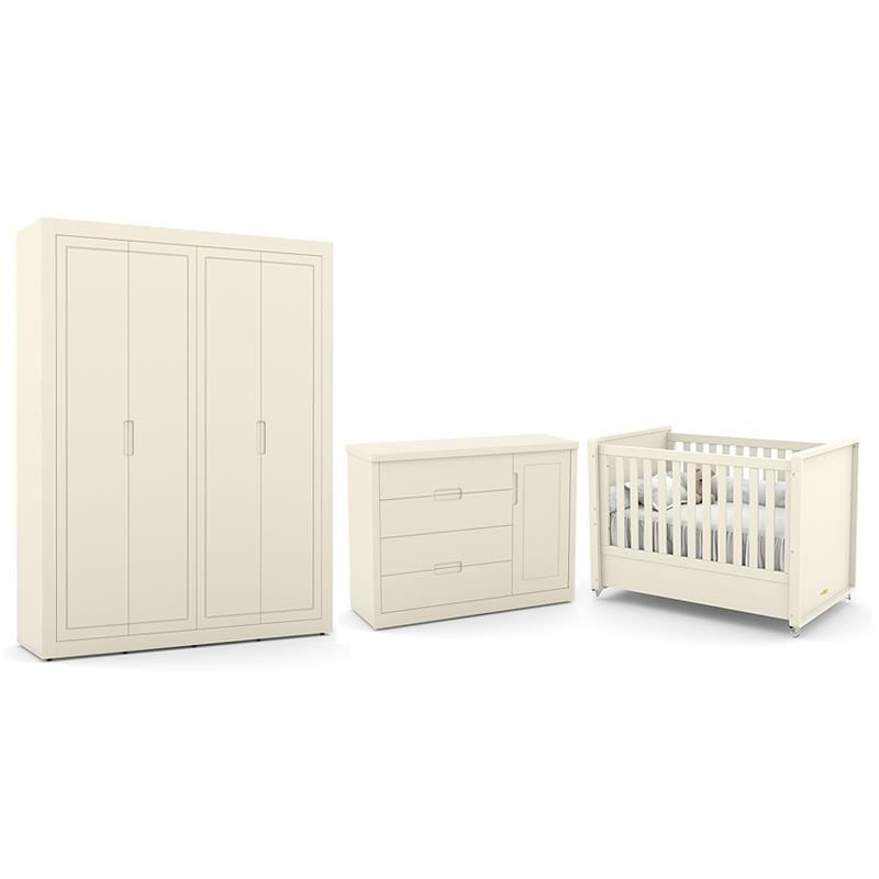 Dormitório Tutto New 4 Portas, Cômoda 1 Porta, Berço Off White - Matic Móveis