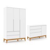 Jogo De Quarto Infantil Nature Clean Guarda Roupa 3 Portas E Cômoda Com Porta Branco Soft/eco Wood - Matic Móveis