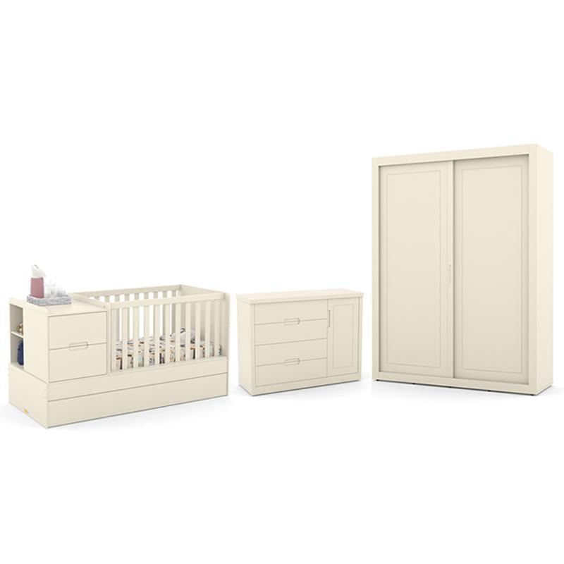 Dormitório Completo Infantil Tutto New 2 Portas De Correr, Cômoda E Berço Multifuncional Formare Off White - Matic Móveis