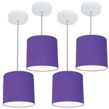 Kit 4 Pendente Cilíndrico Md-4046 18x18cm Roxo Bivolt