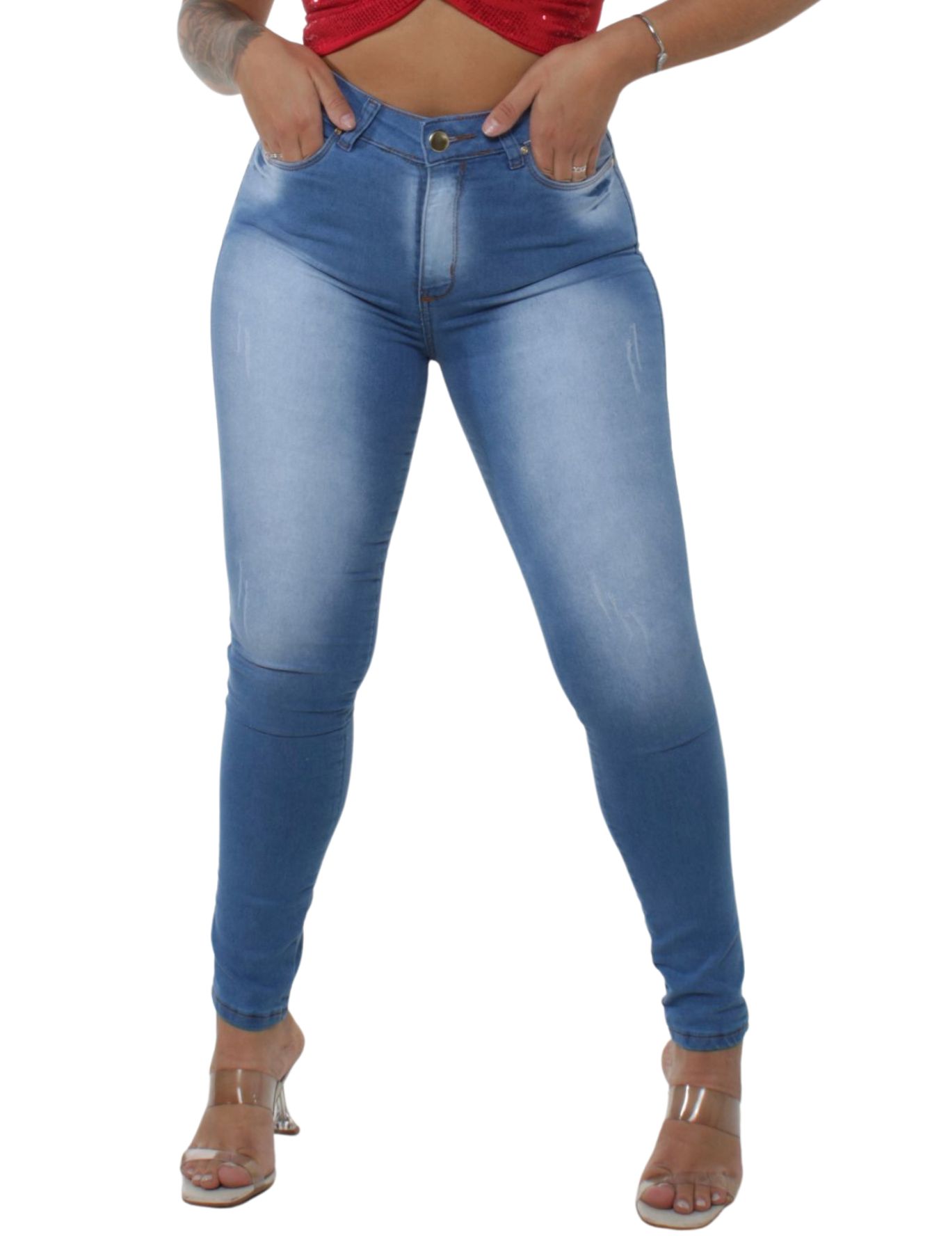 Calça Feminina Skinny Jeans Simples Com Bolso Gatinho