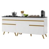 Kit Armário De Cozinha Balcão Para Cooktop 70cm E Gabinete Pia 120cm Veneza Multimóveis Mp2160 Branco/dourado