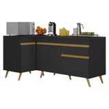 Kit Armário De Cozinha Balcão Canto 90cm E Gabinete Pia 120cm Veneza Multimóveis Mp2157 Preto/dourado