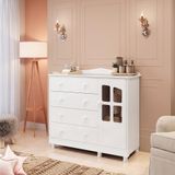 Cômoda De Bebê 1 Porta Com Janela 4 Gavetas Maya Clássico Espresso Móveis Branco