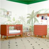 Quarto De Bebê Completo Berço 2 Em 1 Com Cômoda 4 Gavetas E-galaxy Espresso Móveis Terracota