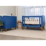 Quarto De Bebê Completo Berço 2 Em 1 Com Cômoda 4 Gavetas 1 Porta E-galaxy Espresso Móveis Azul