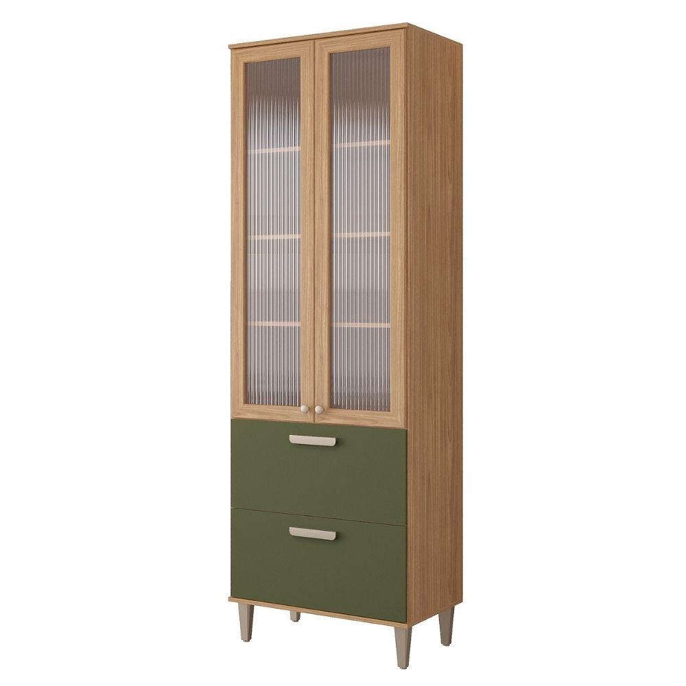 Paneleiro Cristaleira 100%mdf 70cm 3 Portas 2 Em Vidro E 1 Gaveta Bella Mgm Móveis Freijó/verde