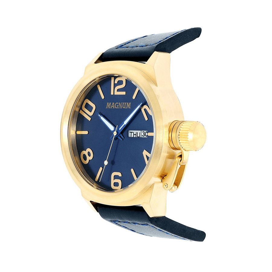 Relógio Magnum Masculino Ma33399a Dourado Azul Couro