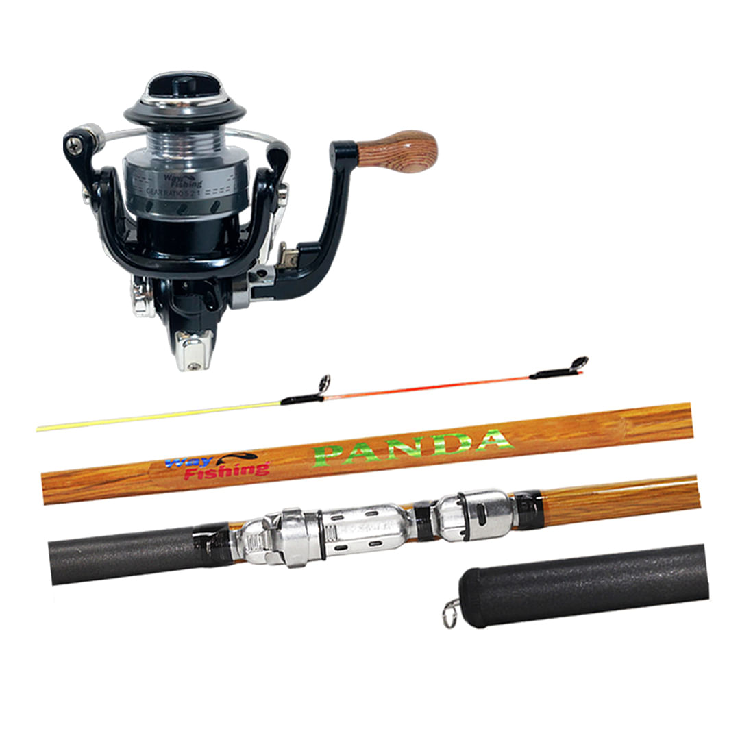 Kit Pesca Leve Way Fishing Molinete Cross Mini + Vara Telescópica Panda 2,10m