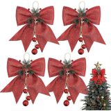 4 Peças De Laço Vermelho De Natal Coroas De Lantejoulas La