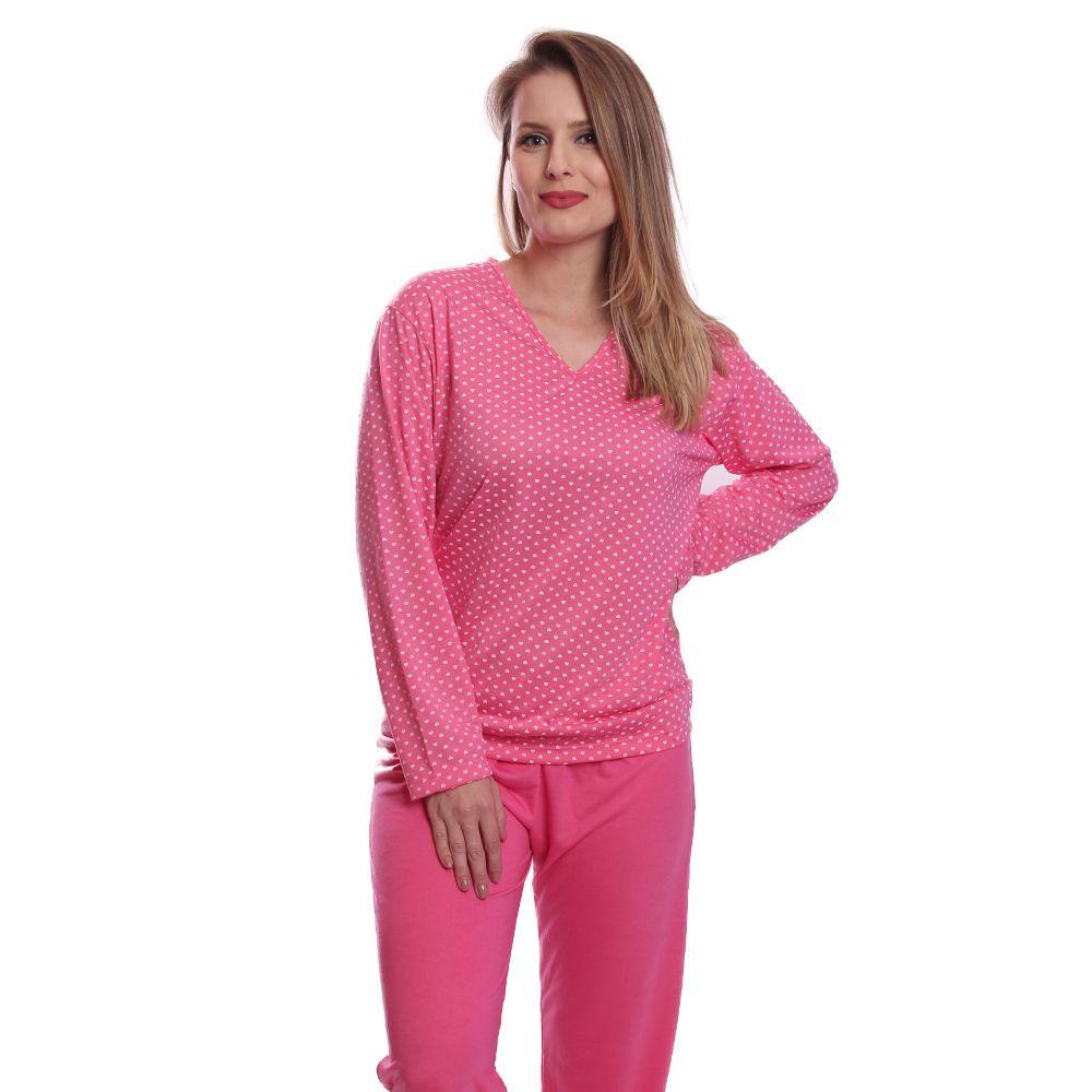 Conjunto Pijama Feminino Gola V Manga Longa + Calça Conforto