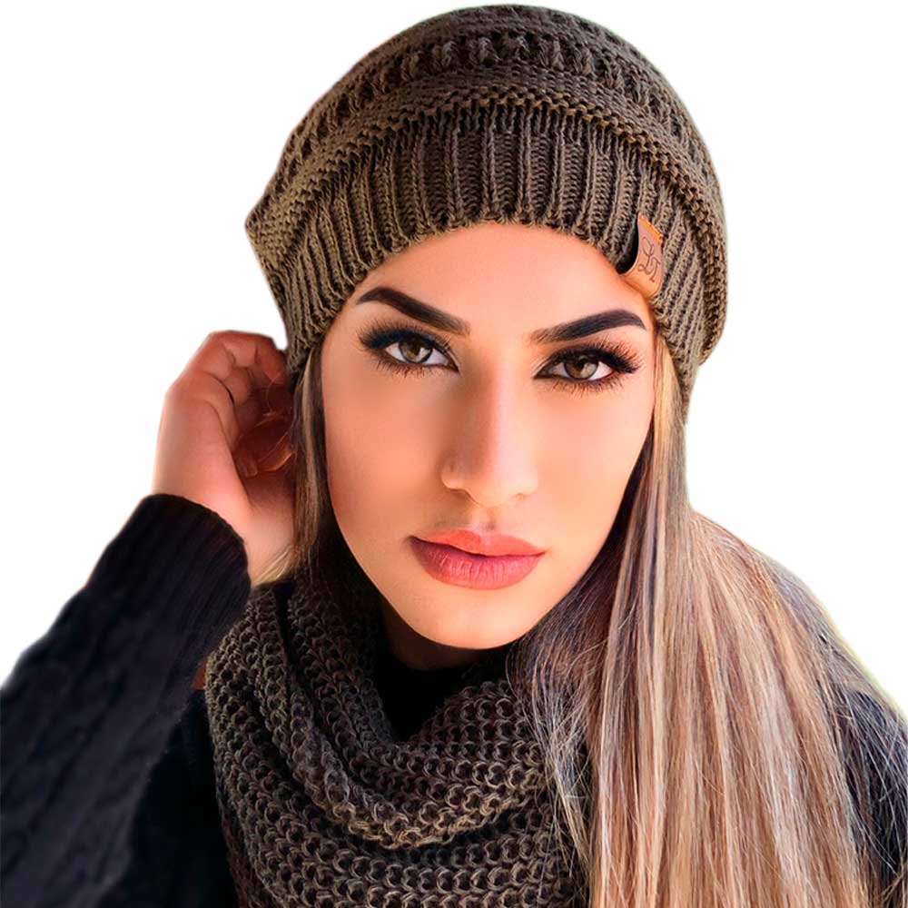 Touca Feminina Masculina Lã E Cachecol Gola Tricot Frio Kit