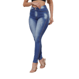 Calça Feminina Skinny Jeans Simples Com Bolso Gatinho Com Strass Lateral