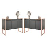 Buffet 3 Portas Rouxe Preto Cobre Conjunto 2 Unidades