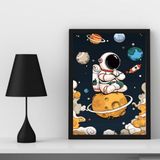 Quadro Astronauta Meditando 24x18cm - Moldura Preta