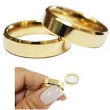 Par De Alianças Casamento Chanfrado 4mm Fina Banhada Ouro