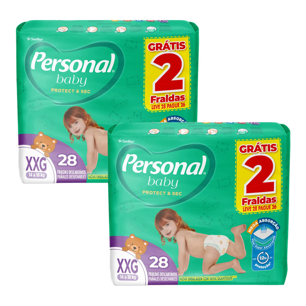 Kit 2 Fralda Personal Baby Protect &amp; Sec Xxg 28 Unidades